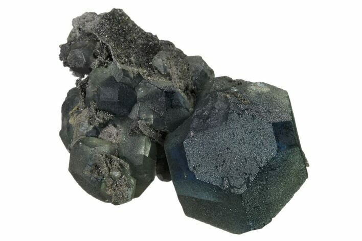 Blue-Green Cuboctahedral Fluorite on Sparkling Quartz - China #161779